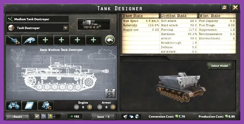 Hearts of Iron 4 division designer equipment menu