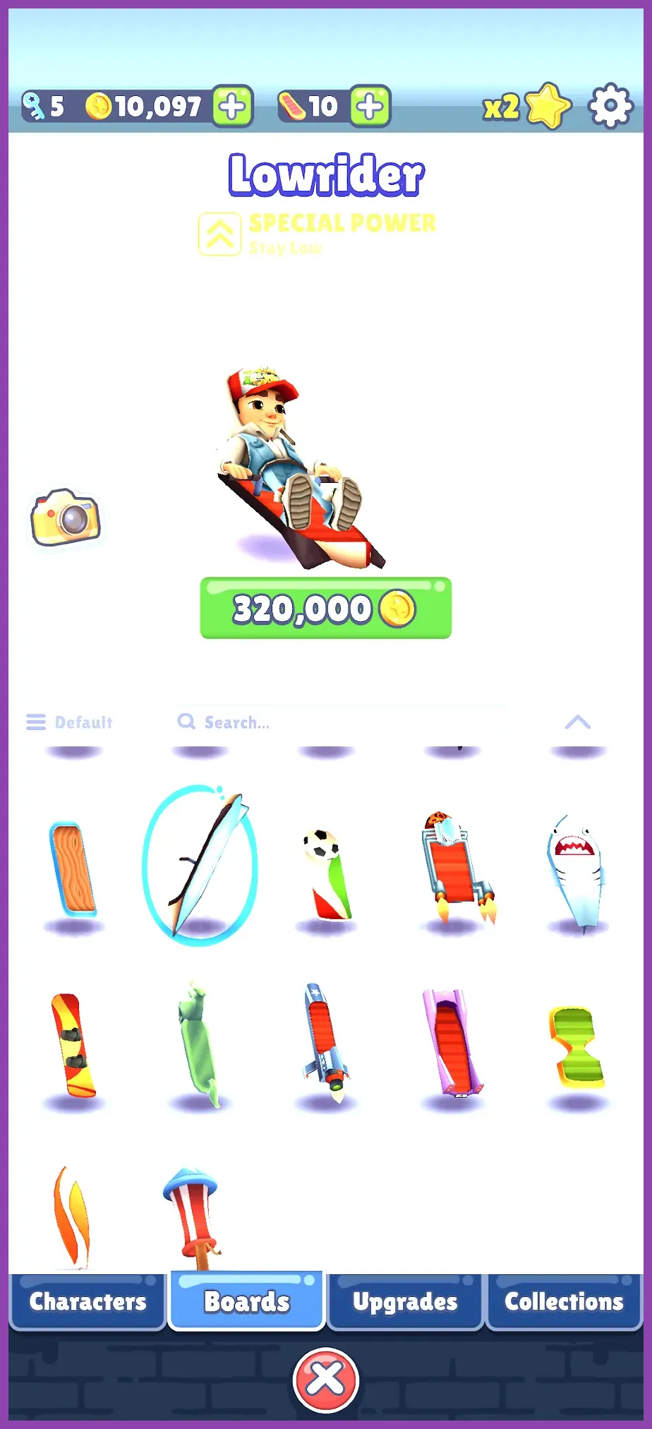 Subway Surfers hoverboard collection showing boards with special powers