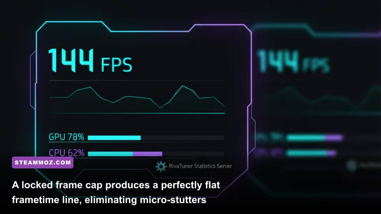 RivaTuner Statistics Server frametime overlay exhibiting a flat line at capped refresh rate