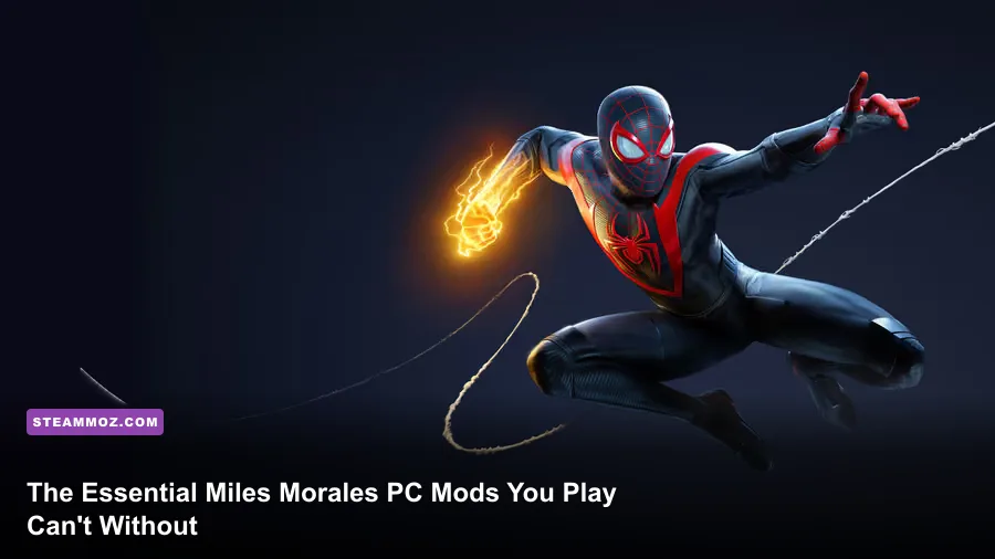 Miles Morales web-swinging across a snowy Manhattan in Marvel's Spider-Man Miles Morales PC