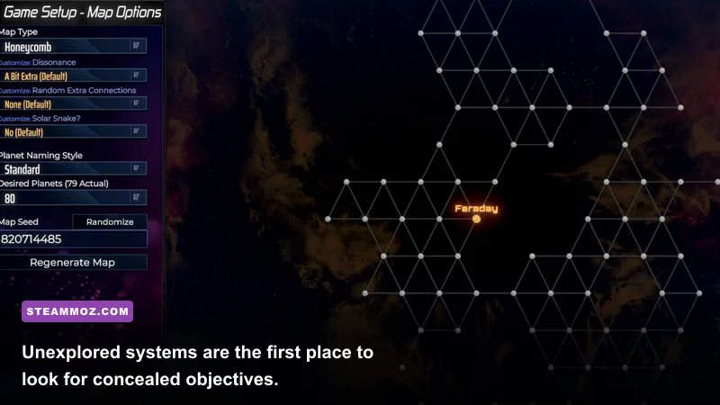 AI War 2 unexplored star system with hidden objective markers