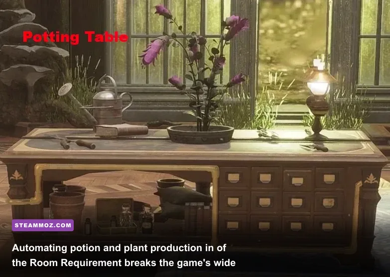 Customized Room of Requirement with herbology tables and potion stations