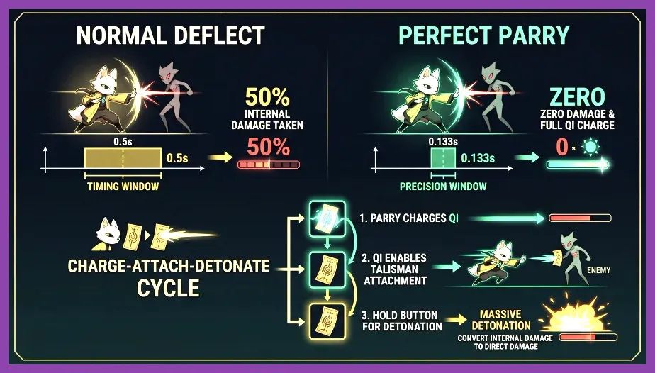 Yi performing a successful parry deflect in Nine Sols