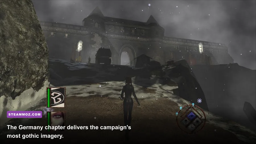 Rayne battling through a German castle in BloodRayne: Terminal Cut