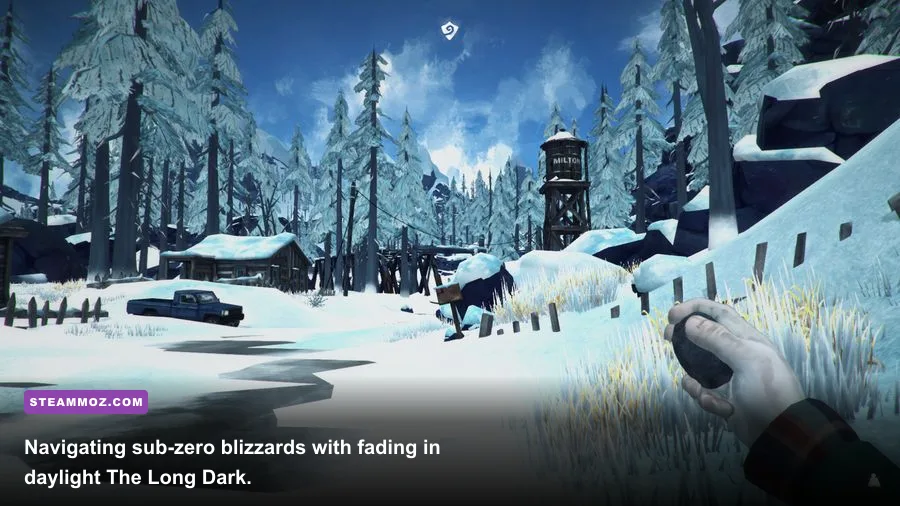 First-person view of a survivor navigating a brutal snowstorm in The Long Dark
