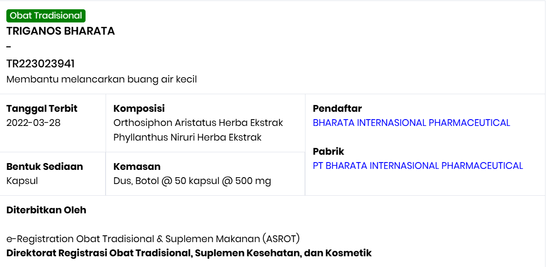 Sertifikat BPOM TR2828287662