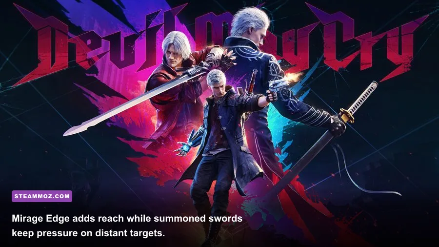Vergil using Mirage Edge and summoned swords against demons