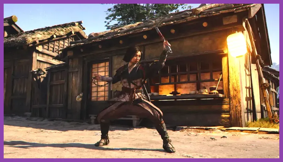 Naoe using the kusarigama against multiple enemies in Assassin’s Creed Shadows