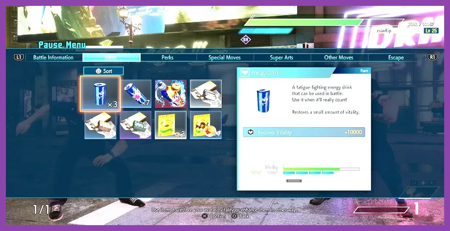 Using healing items in Street Fighter 6 World Tour mode