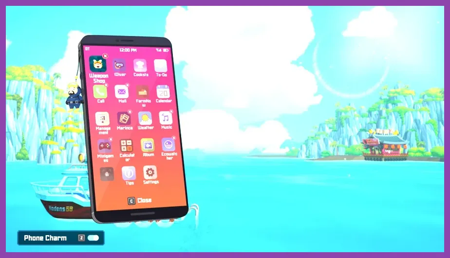 In-game smartphone showing apps and contacts