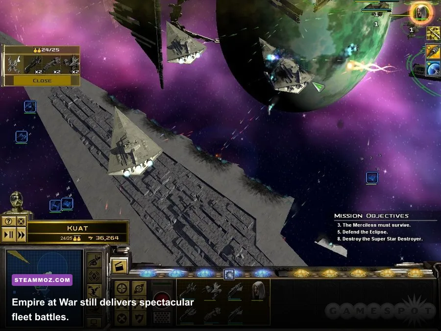 Empire at War space battle with Star Destroyers and Rebel capital ships