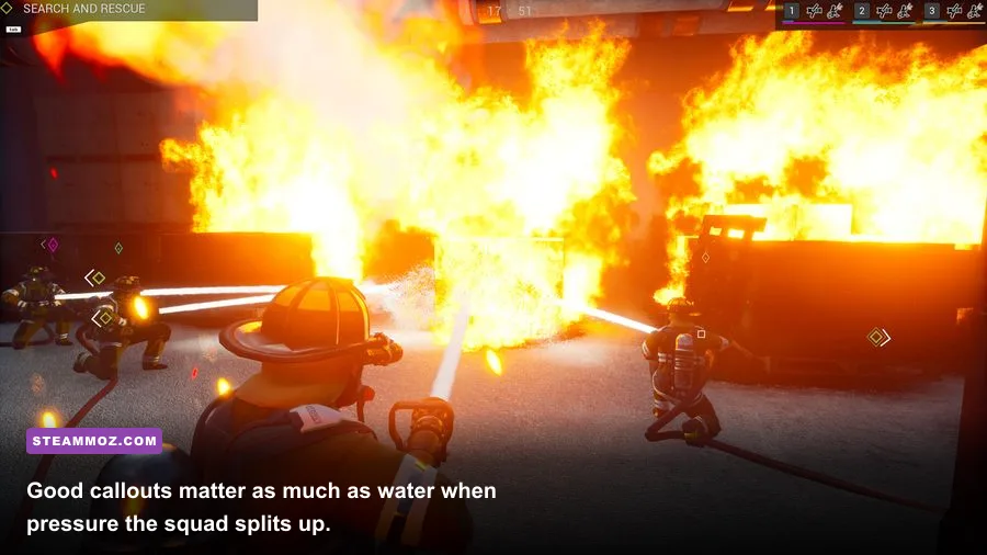 Firefighting Simulator The Squad multiplayer team fighting a building fire