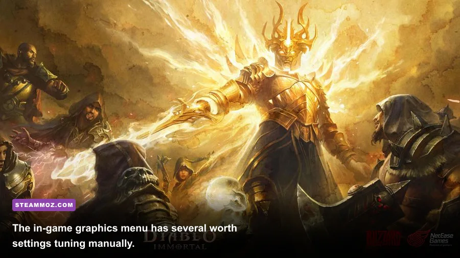 Diablo Immortal PC graphics settings menu showing FPS and visual options