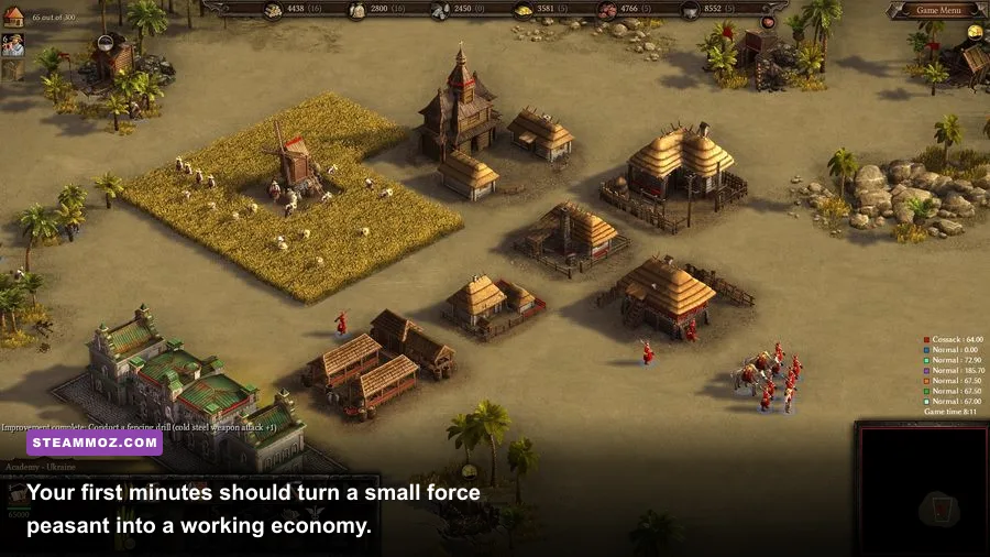 Cossacks 3 early economy with peasants gathering food wood and stone
