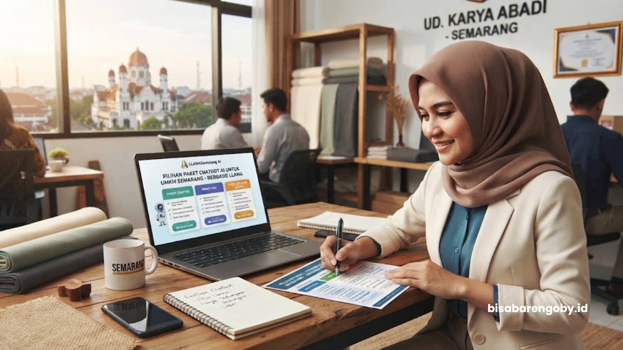 Pemilik bisnis mengevaluasi paket Chatbot AI untuk UMKM di Semarang berbasis Llama