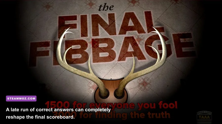 Fibbage XL end-of-game scoreboard displaying player scores