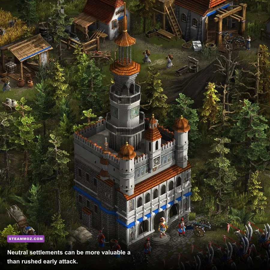 Cossacks 3 neutral village beside a campaign battlefield