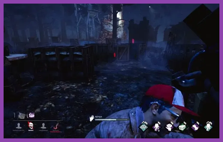 Dead by Daylight Kindred revealing survivor and killer auras near a hook