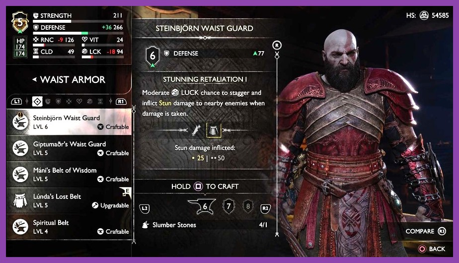 Steinbjorn armor set stats and look in God of War Ragnarok