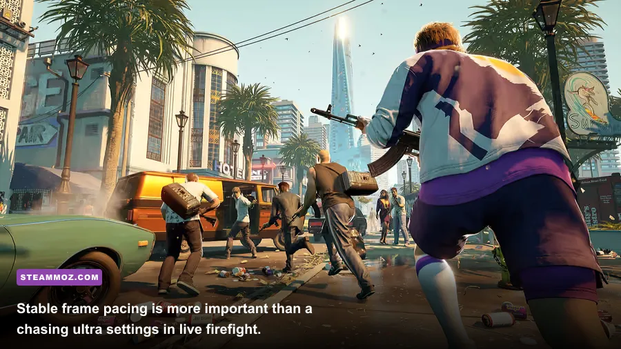 Crime Boss Rockay City urban street firefight gameplay