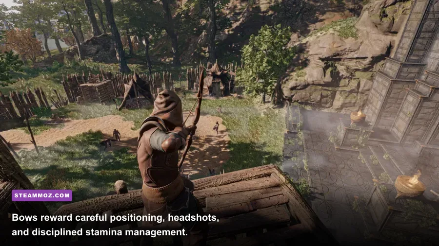 Enshrouded ranger firing a bow at Fell enemies in Revelwood
