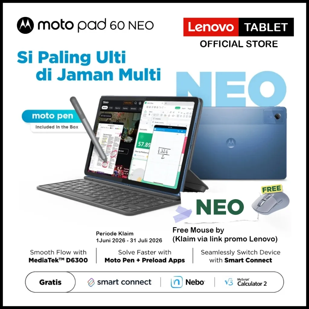 Lenovo Motopad 60 Neo - 8GB/128GB MediaTek Dimensity 6300 - 11" IPS 500nits Anti-fingerprint - Dolby Atmos - 7040mAh - Malibu Blue - With Moto Pen