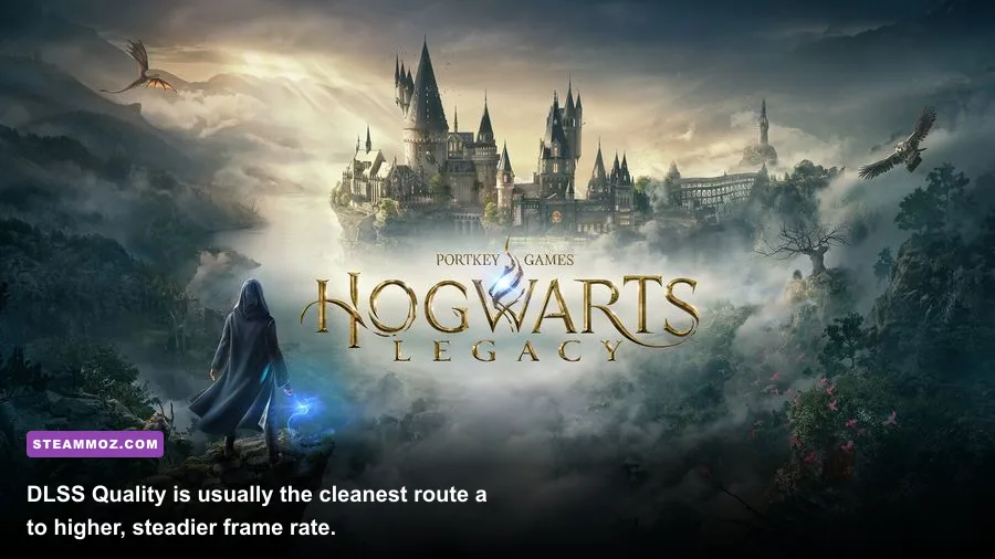 Hogwarts Legacy PC gameplay using DLSS Quality on Hogwarts grounds