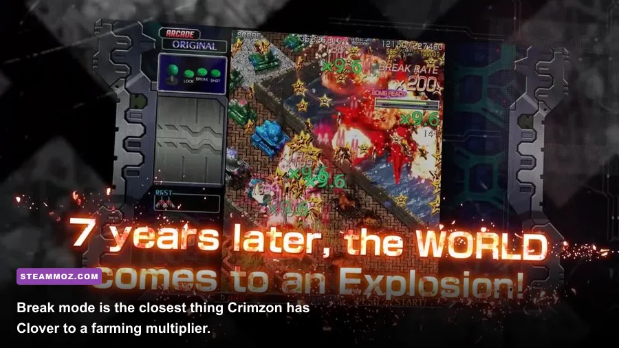 Crimzon Clover WORLD EXplosion Break mode with green score items across the screen
