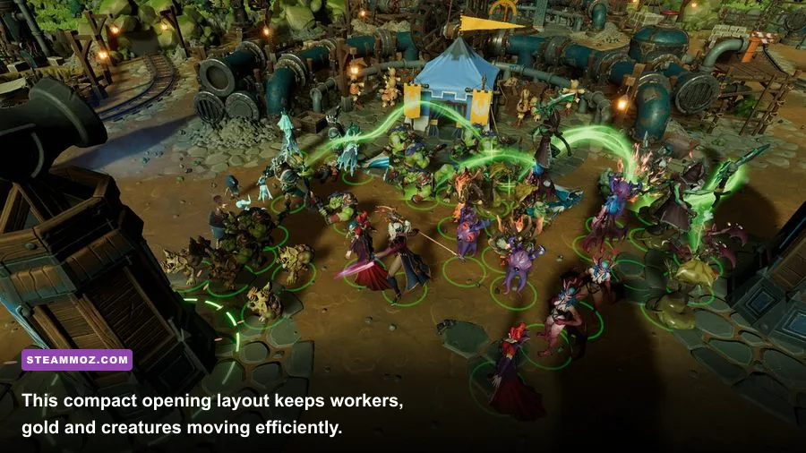 Dungeons 4 opening dungeon layout with Treasury Hatchery and Training Room