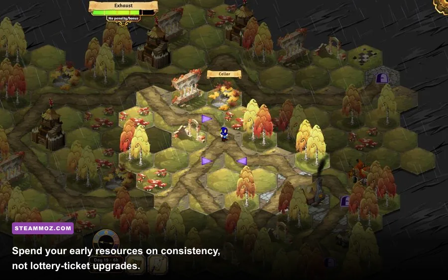 Crowntakers procedural map with camps merchants and treasure locations