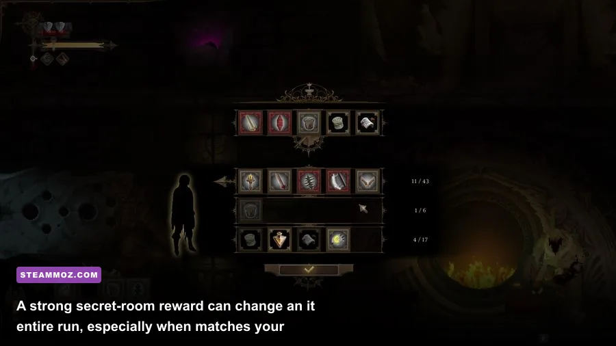 Dark Devotion inventory showing weapons relics and equipment