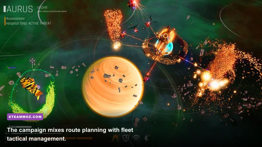 Drone Swarm campaign map with the Noah spaceship traveling through deep space