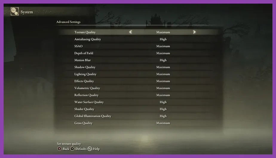 Elden Ring graphics display menu options for performance tuning