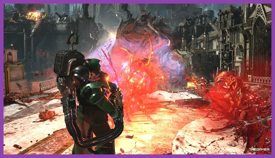 Space Marine 2 Heavy class firing heavy weapon