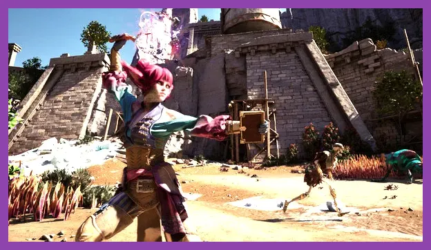 Avowed player exploring the Scarred Precipice in heavy armor