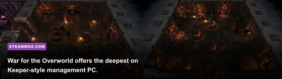 War for the Overworld dungeon core surrounded by rooms and defensive traps