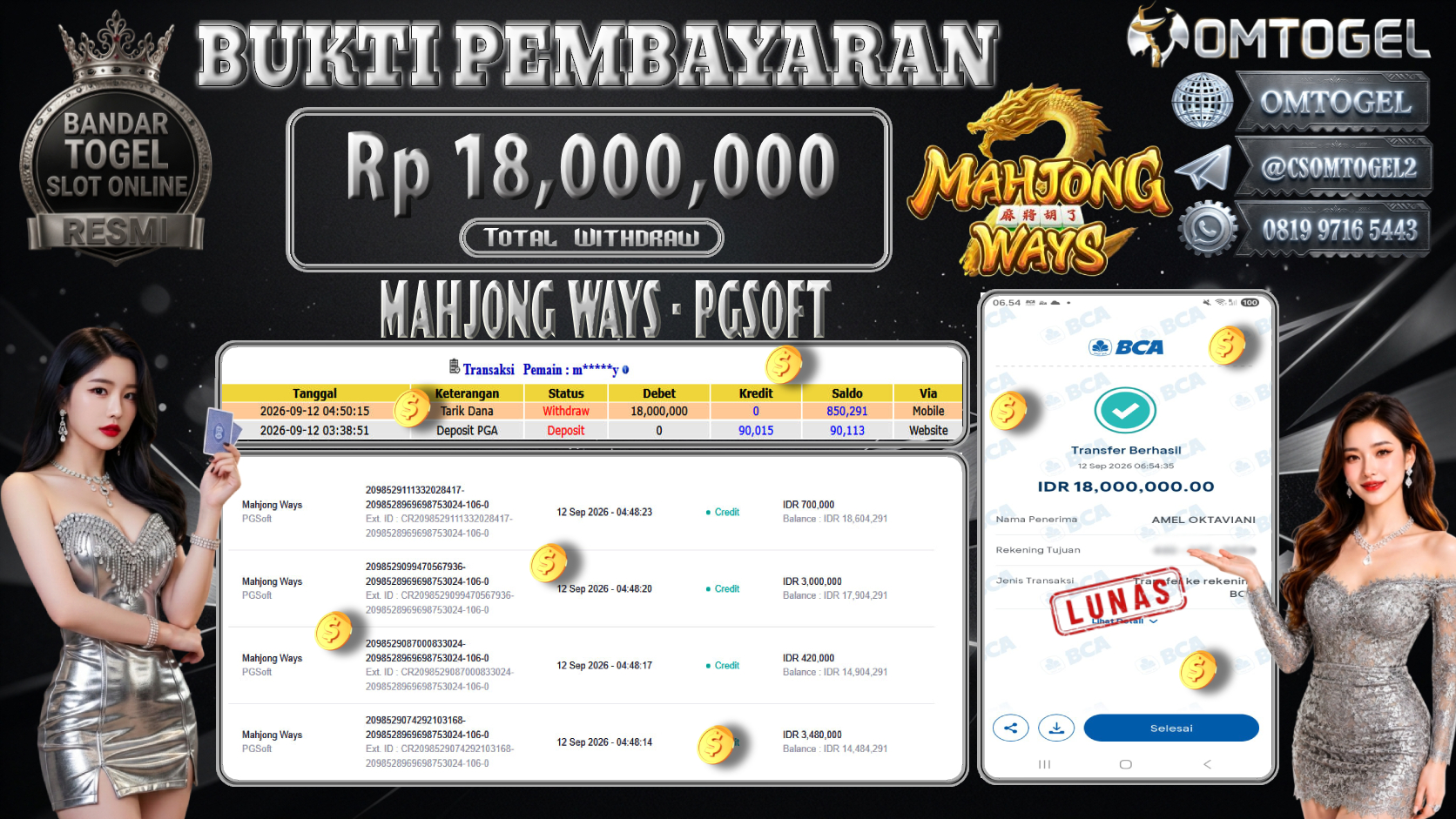 OMTOGEL JACKPOT PG SOFT MAHJONG WAYS Rp.18,000,000,- DIBAYAR LUNAS