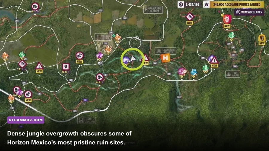 Off-road vehicle parked next to hidden Mayan ruins in Forza Horizon 5