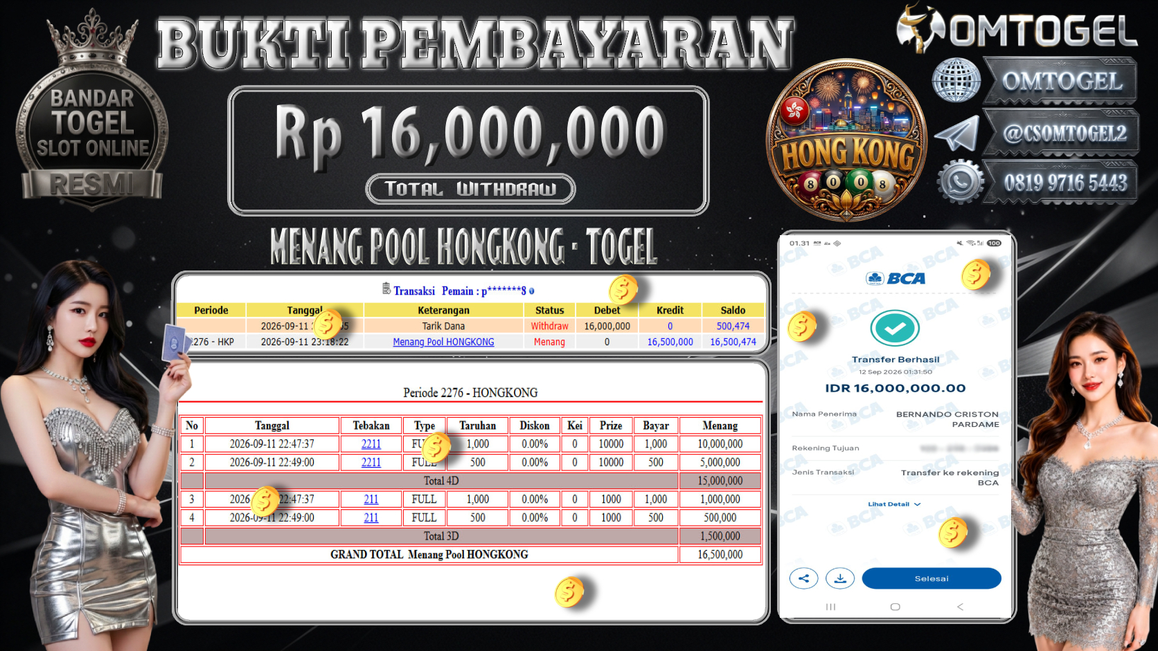 OMTOGEL JACKPOT MENANG TOGEL HONGKONG Rp.16,000,000,- DIBAYAR LUNAS
