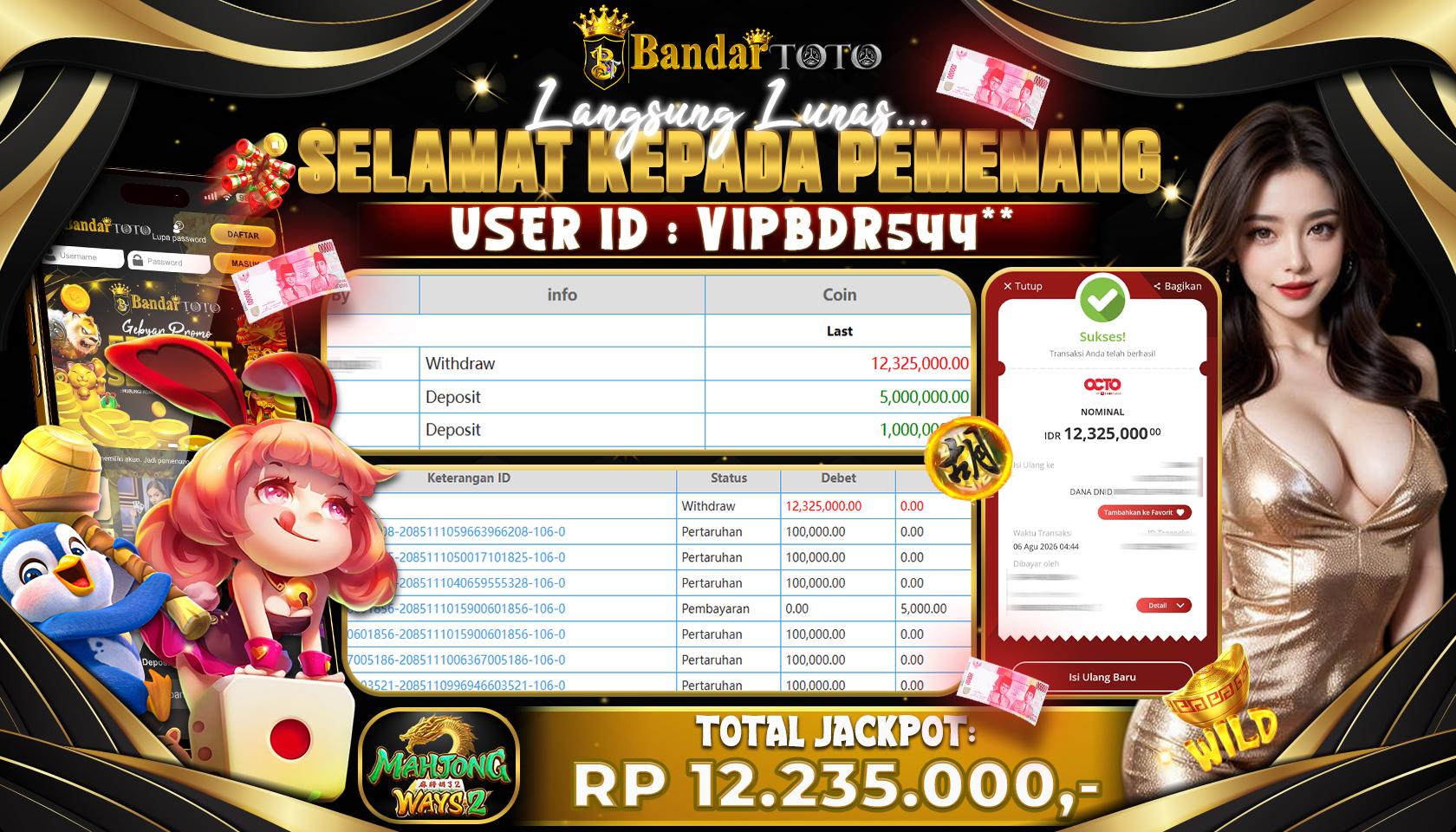 BANDARTOTO JACKPOT PG-MAHJONG WAYS 2 12,2 JUTA DIBAYAR LUNAS,-