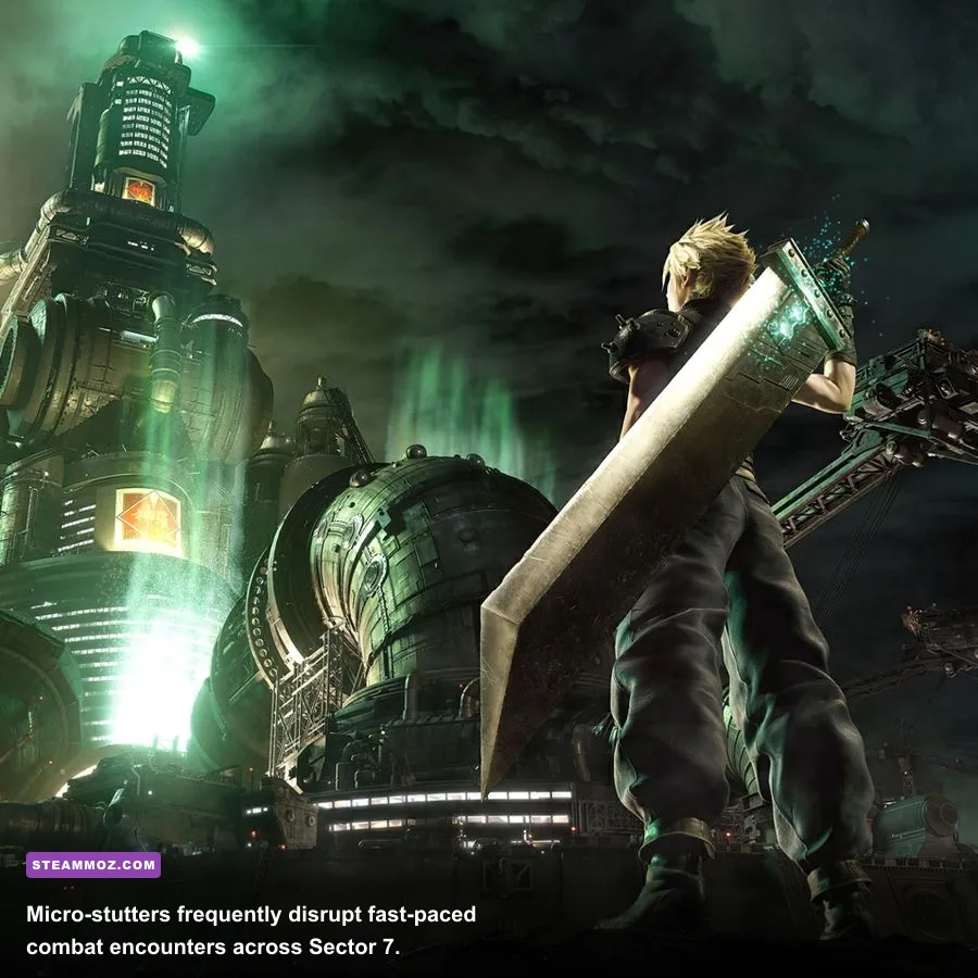 Cloud Strife fighting Shinra security officers in Sector 7 Slums