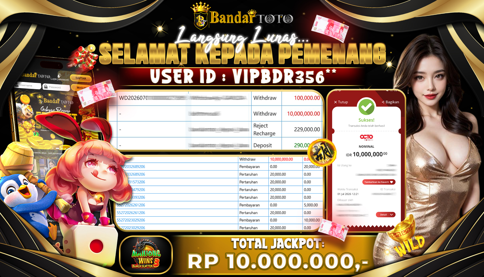 BANDARTOTO JACKPOT PP-MAHJONG WINS 3 10 JUTA DIBAYAR LUNAS,-