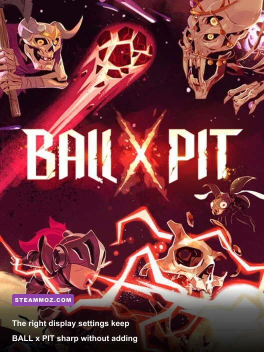 BALL x PIT PC graphics settings menu with fullscreen, VSync, resolution, and visual effects options