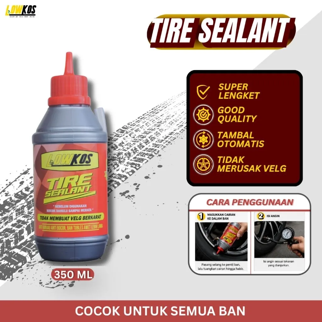 LOWKOS Cairan Ban Tubeless 350ml Original Red Edition - Anti Ranjau Paku & Menambal Otomatis