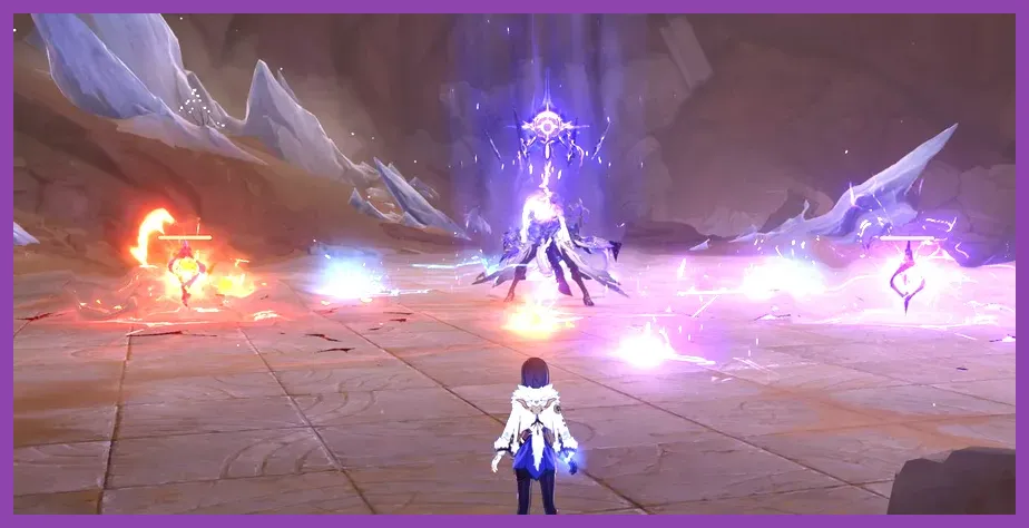Character roster fighting a weekly boss in Genshin Impact
