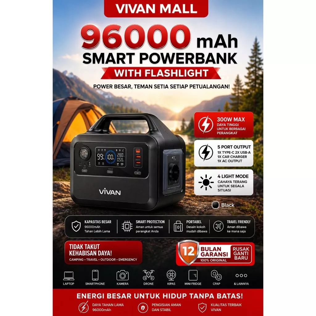 VIVAN VPS-P300 Power Station Capacity 96.000 mAh Powerbank 300W/220V 5 Port Output