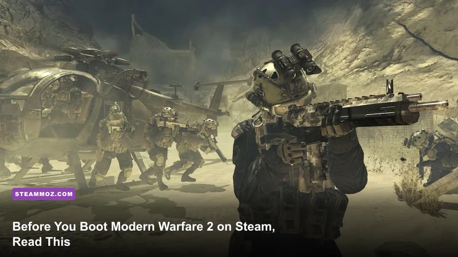 Modern Warfare 2 operator aiming down sights during a high-octane multiplayer match on PC