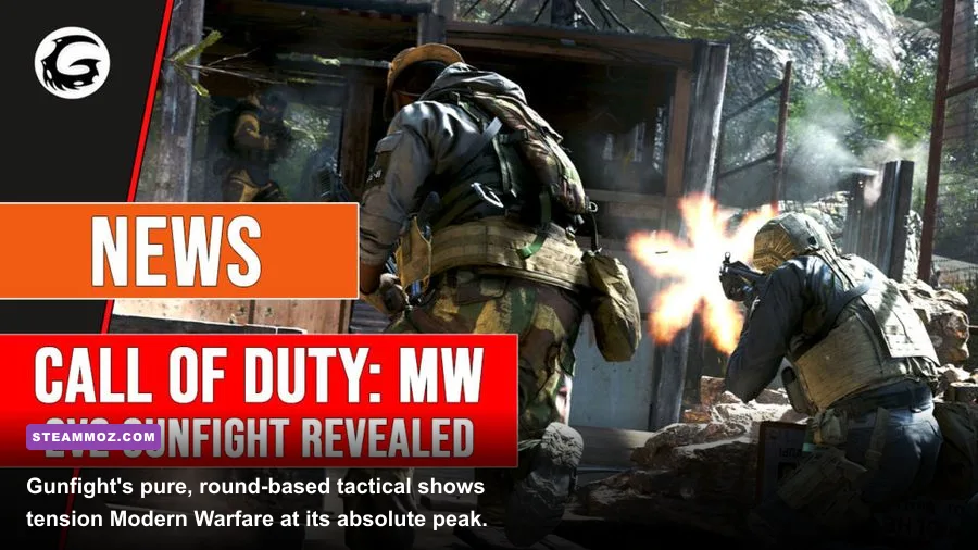 Two players advancing cautiously through container yards in 2v2 Gunfight mode