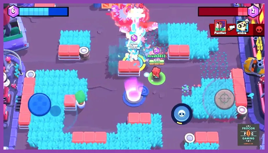 Brawl Stars characters fighting in 3v3 match