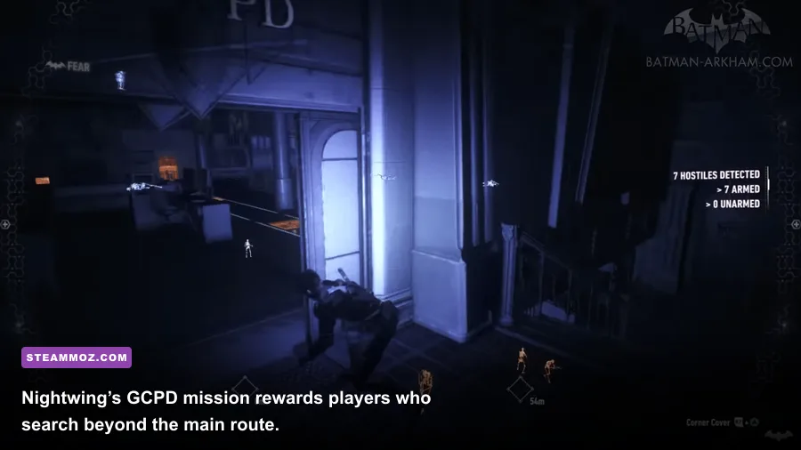 Nightwing fighting criminals in GCPD Lockdown DLC
